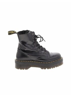 Dr. Martens Black Leather Platform Combat Boot with Yellow Stitching